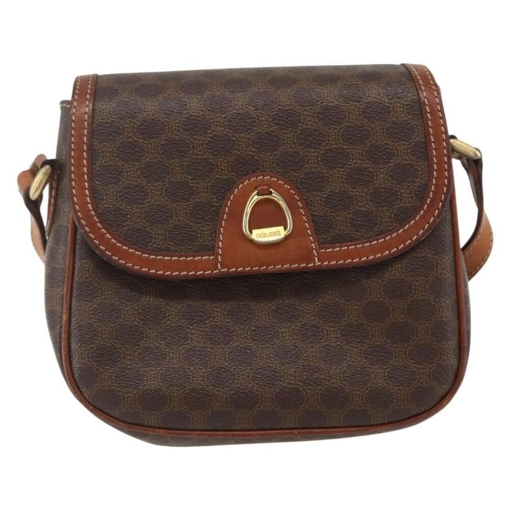 Celine Vintage Macadam Canvas And Leather Brown Canvas Shoulder Bag Bag